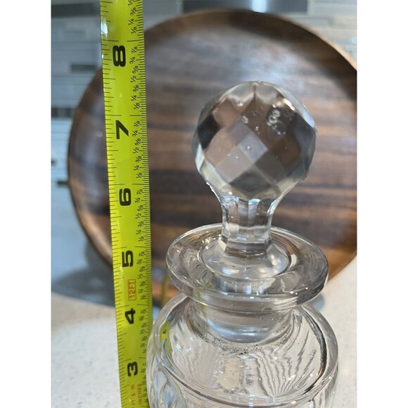 Vintage Decanter Vanity Bottle Pressed Glass Faceted Stopper 7.5" Tall Unmarked - Picture 7 of 8